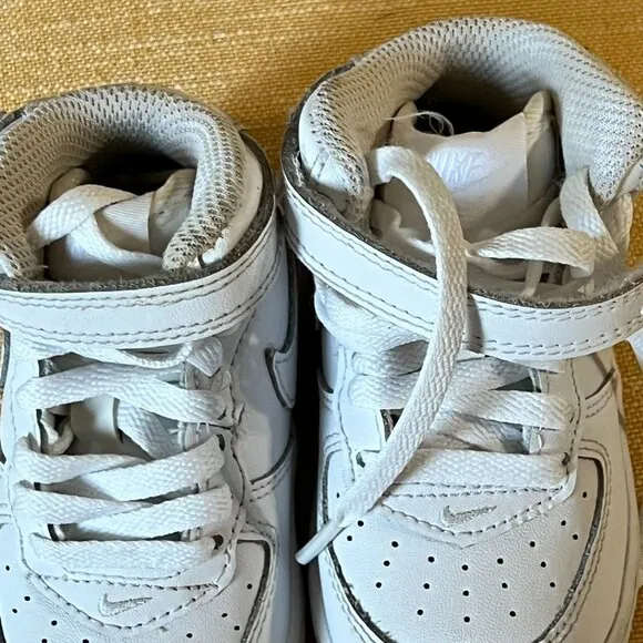 Nike Air Force 1 Mid LE TD Toddler Size 5C  Shoes Triple White Leather Sneakers