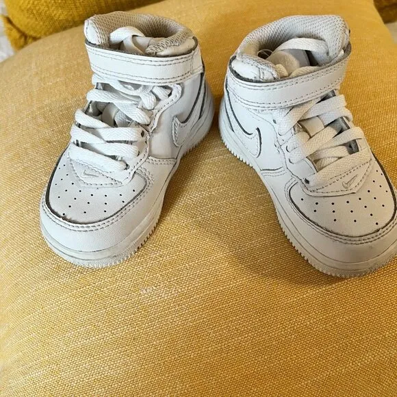 Nike Air Force 1 Mid LE TD Toddler Size 5C  Shoes Triple White Leather Sneakers