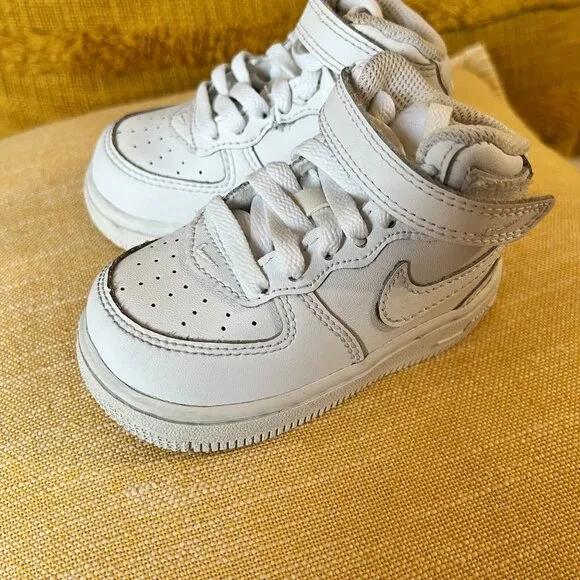 Nike Air Force 1 Mid LE TD Toddler Size 5C  Shoes Triple White Leather Sneakers