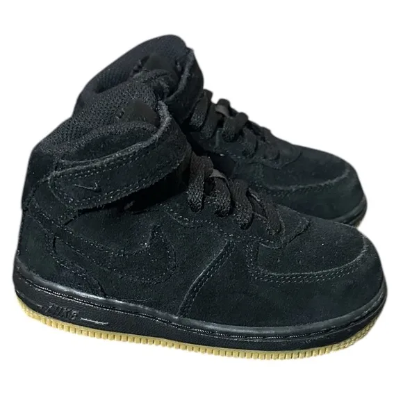 Nike Air Force 1 Mid LV8 859338 Black Suede Sneaker Athletic Shoes Toddler 8C