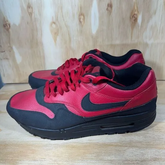 Nike Air Max 1 Black and Red Leather Shoes Men’s Size 12