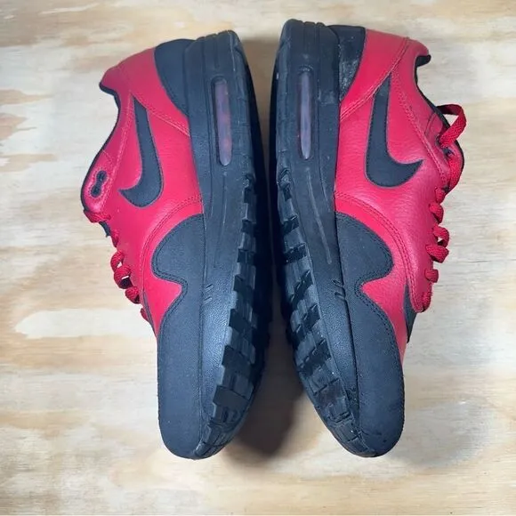Nike Air Max 1 Black and Red Leather Shoes Men’s Size 12