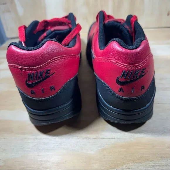 Nike Air Max 1 Black and Red Leather Shoes Men’s Size 12