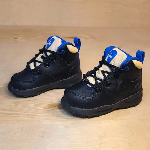 Nike Manoa TD Black Blue Leather Kids Boots BQ5374-003