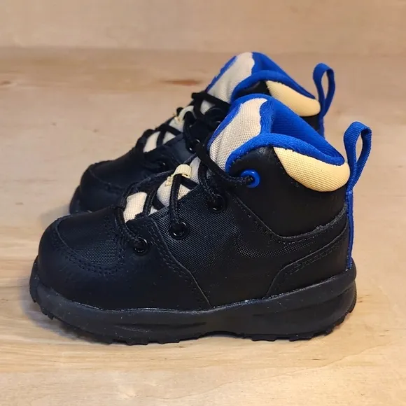 Nike Manoa TD Black Blue Leather Kids Boots BQ5374-003