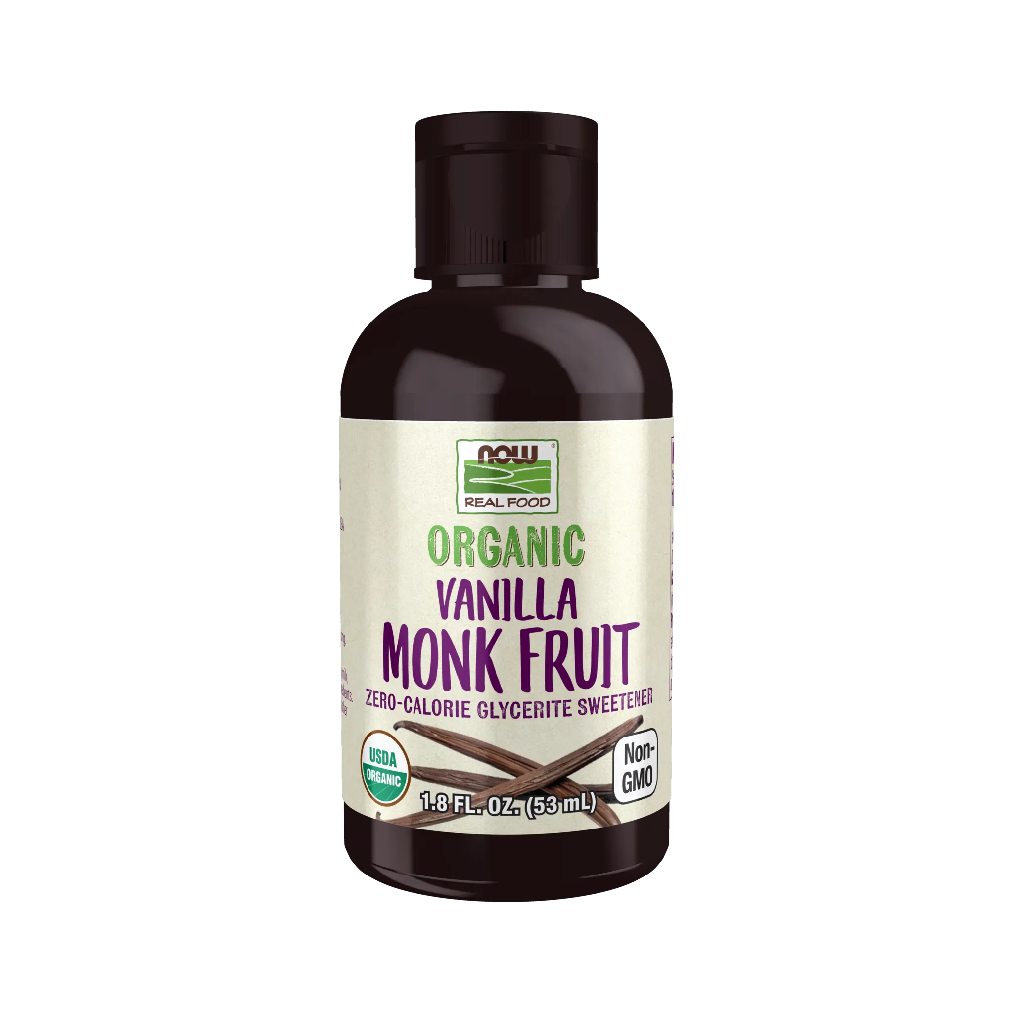 NOW Real Food Monk Fruit Zero-Calorie Glycerite Sweetener Organic, Vanilla