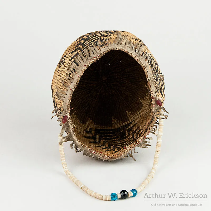 Old Pit River Basket with Leather Fringe