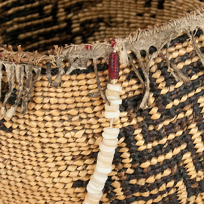 Old Pit River Basket with Leather Fringe