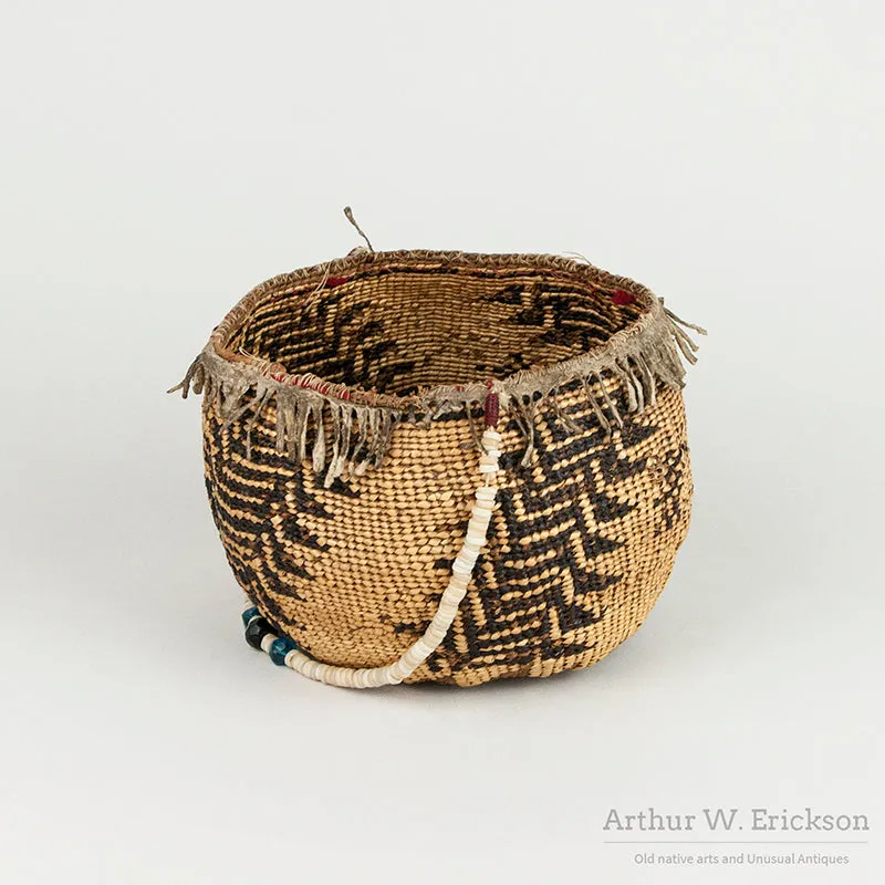 Old Pit River Basket with Leather Fringe