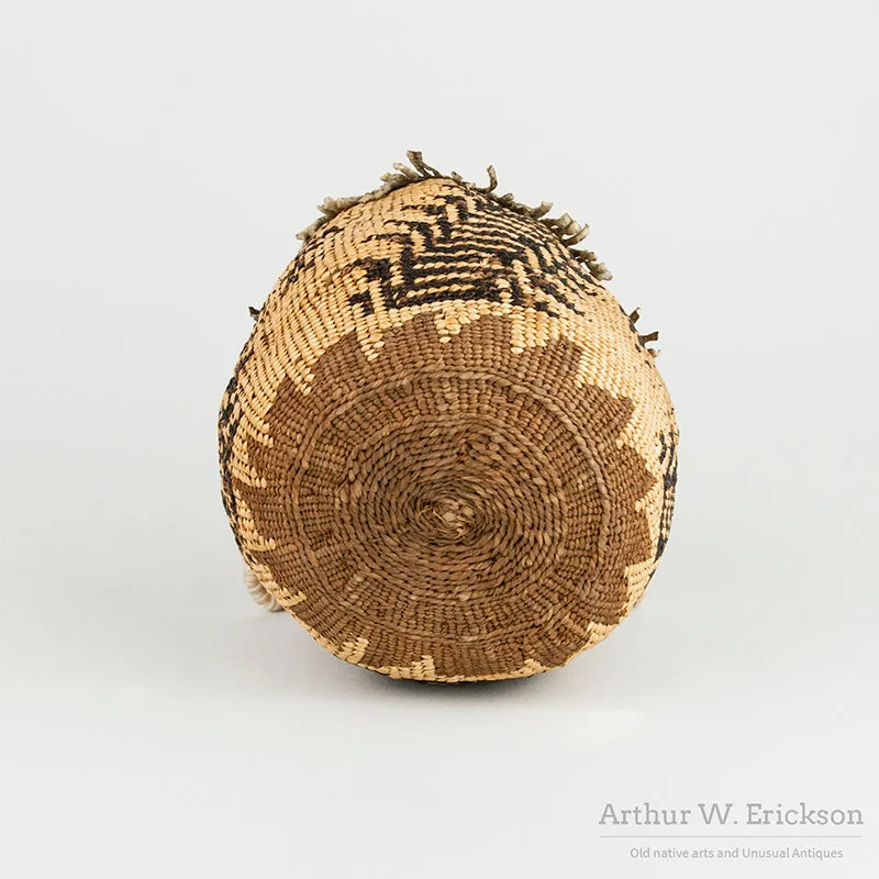 Old Pit River Basket with Leather Fringe