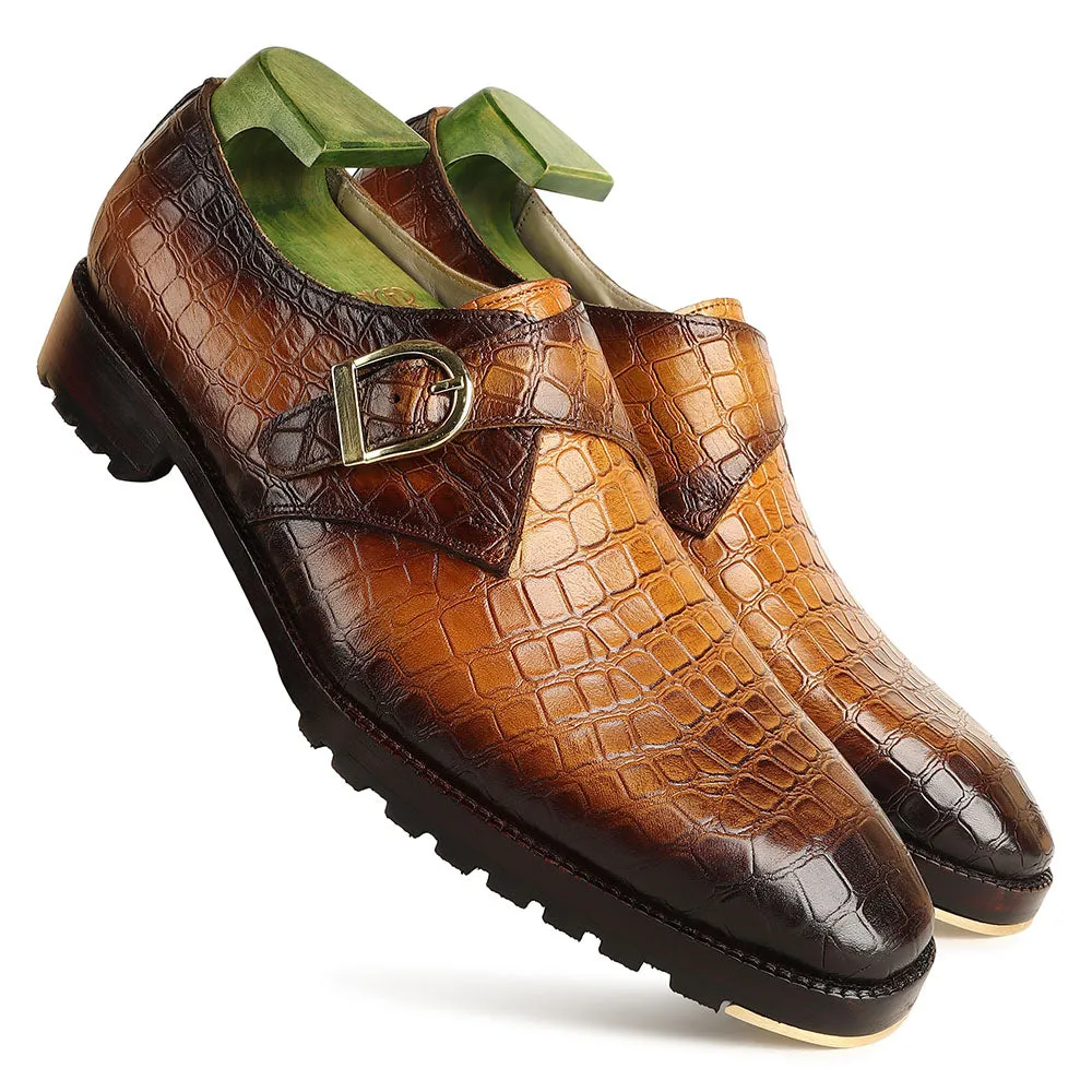 Olive Green Mirror Glossed Patina Single Monk   Commando Sole   Metal Toe