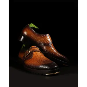 Olive Green Mirror Glossed Patina Single Monk   Commando Sole   Metal Toe