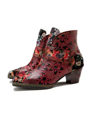 Orchid Embossed Genuine Leather Ankle Boots