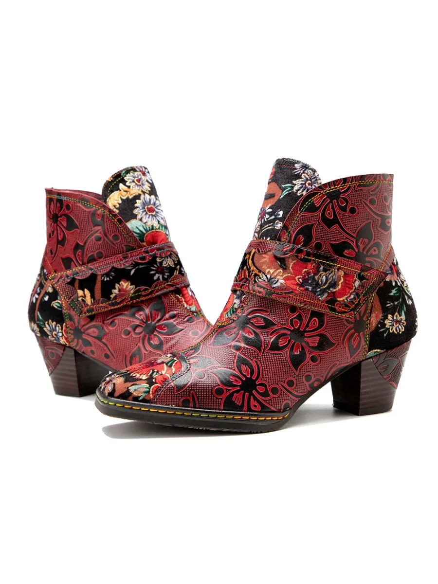 Orchid Embossed Genuine Leather Ankle Boots