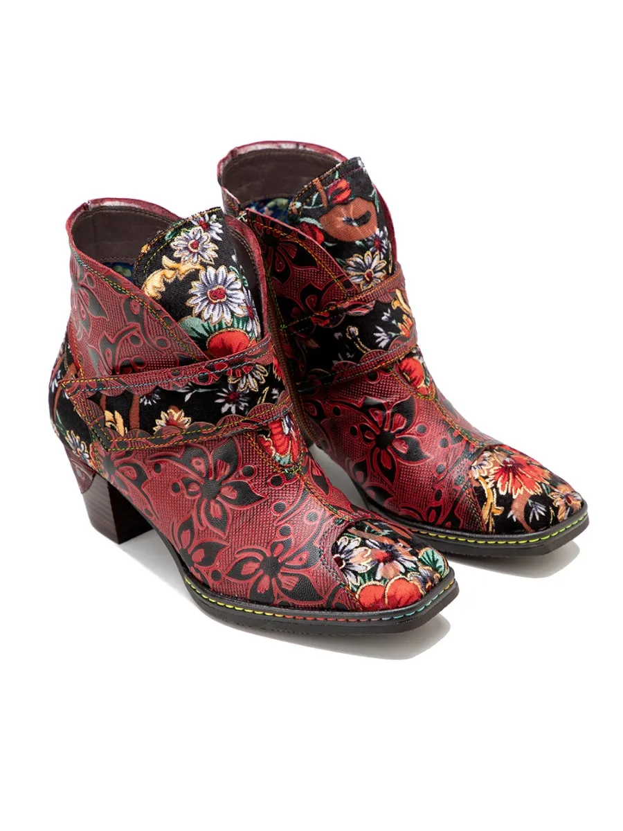 Orchid Embossed Genuine Leather Ankle Boots