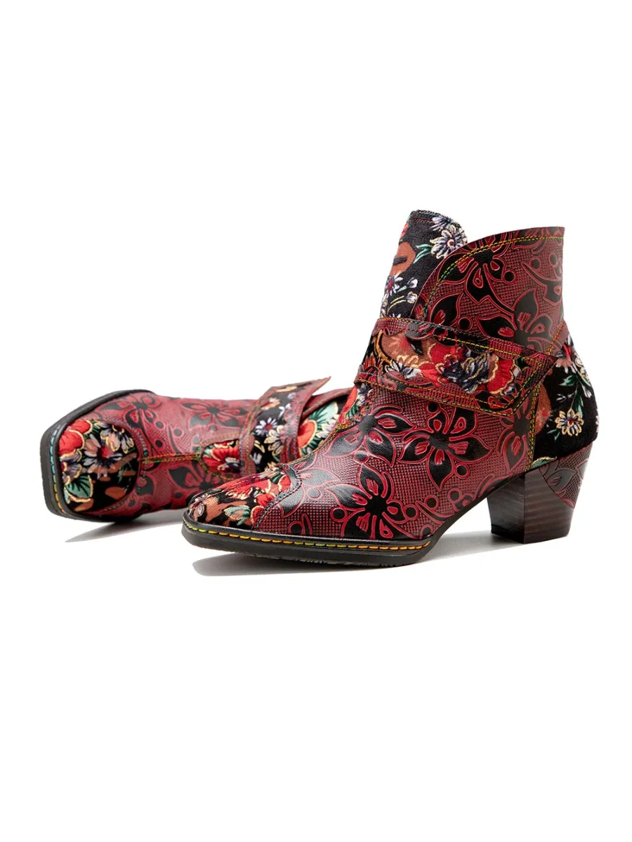 Orchid Embossed Genuine Leather Ankle Boots