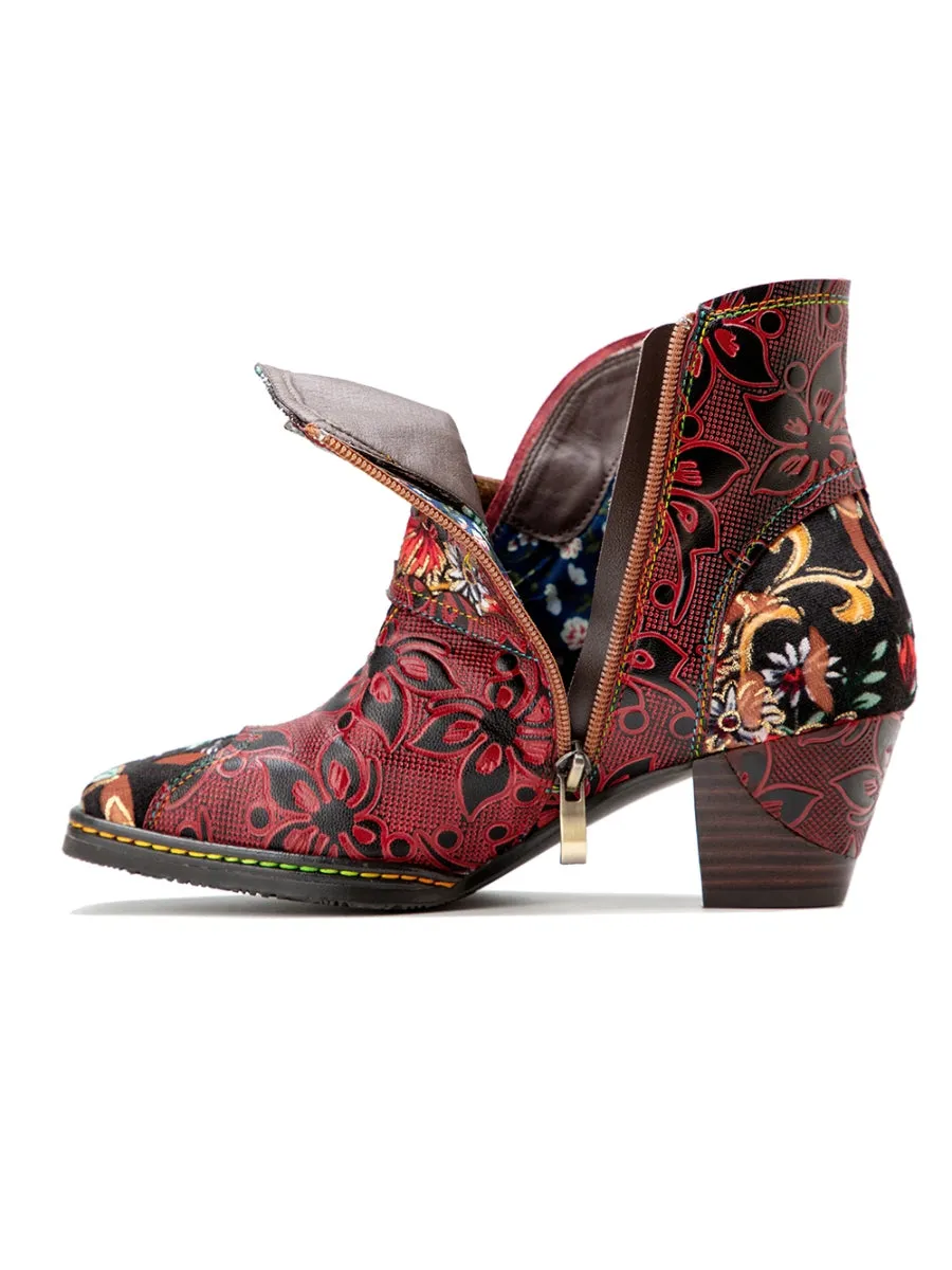 Orchid Embossed Genuine Leather Ankle Boots