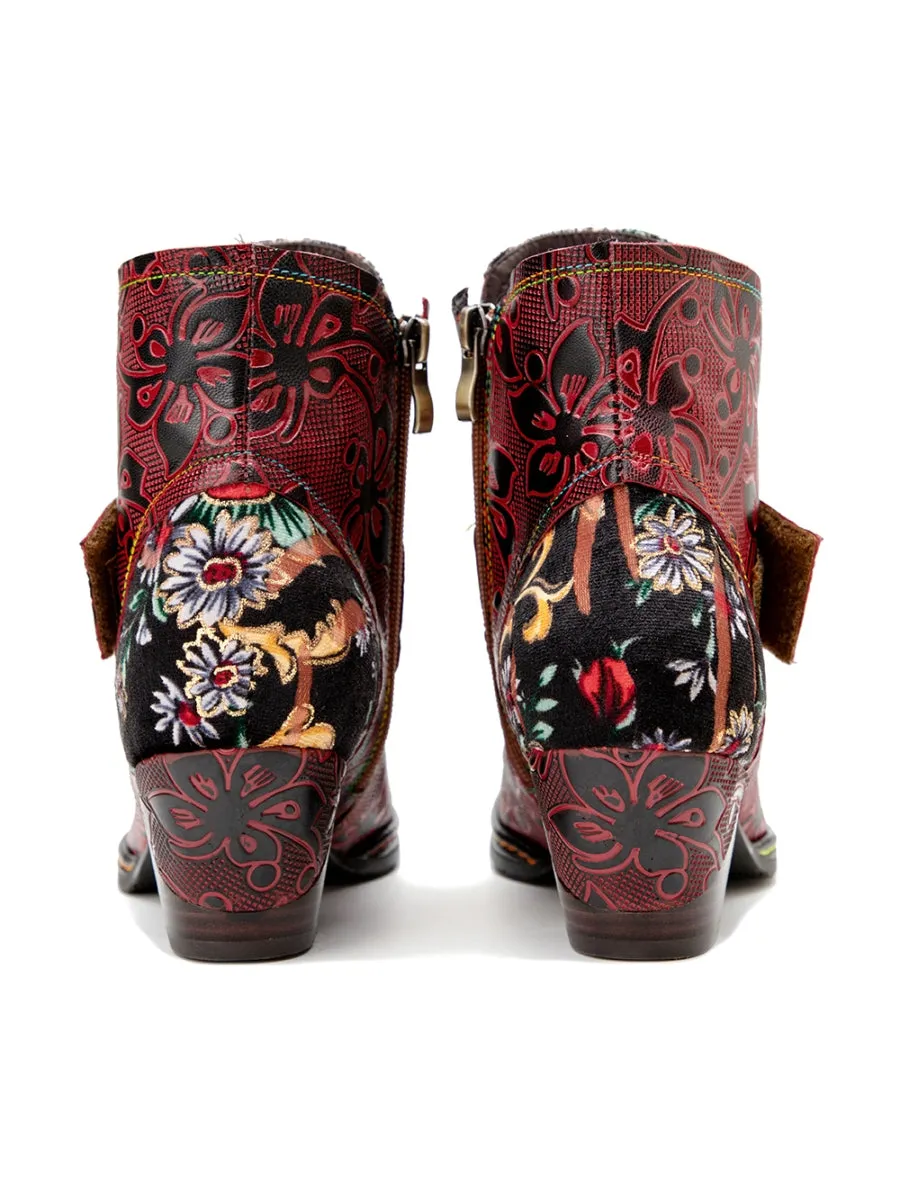 Orchid Embossed Genuine Leather Ankle Boots