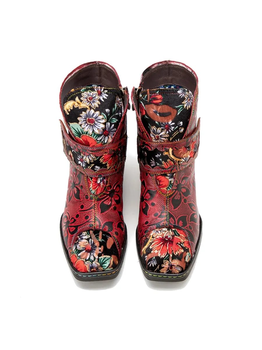 Orchid Embossed Genuine Leather Ankle Boots