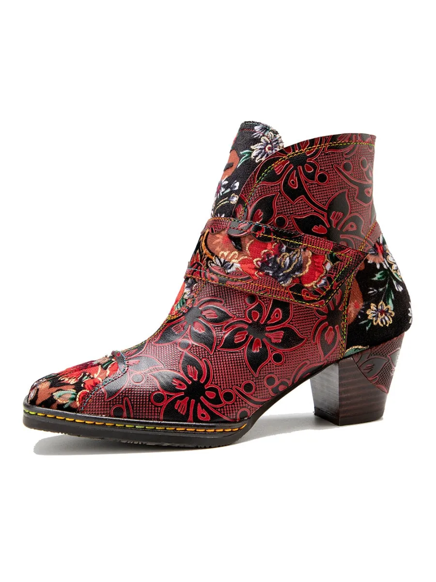 Orchid Embossed Genuine Leather Ankle Boots