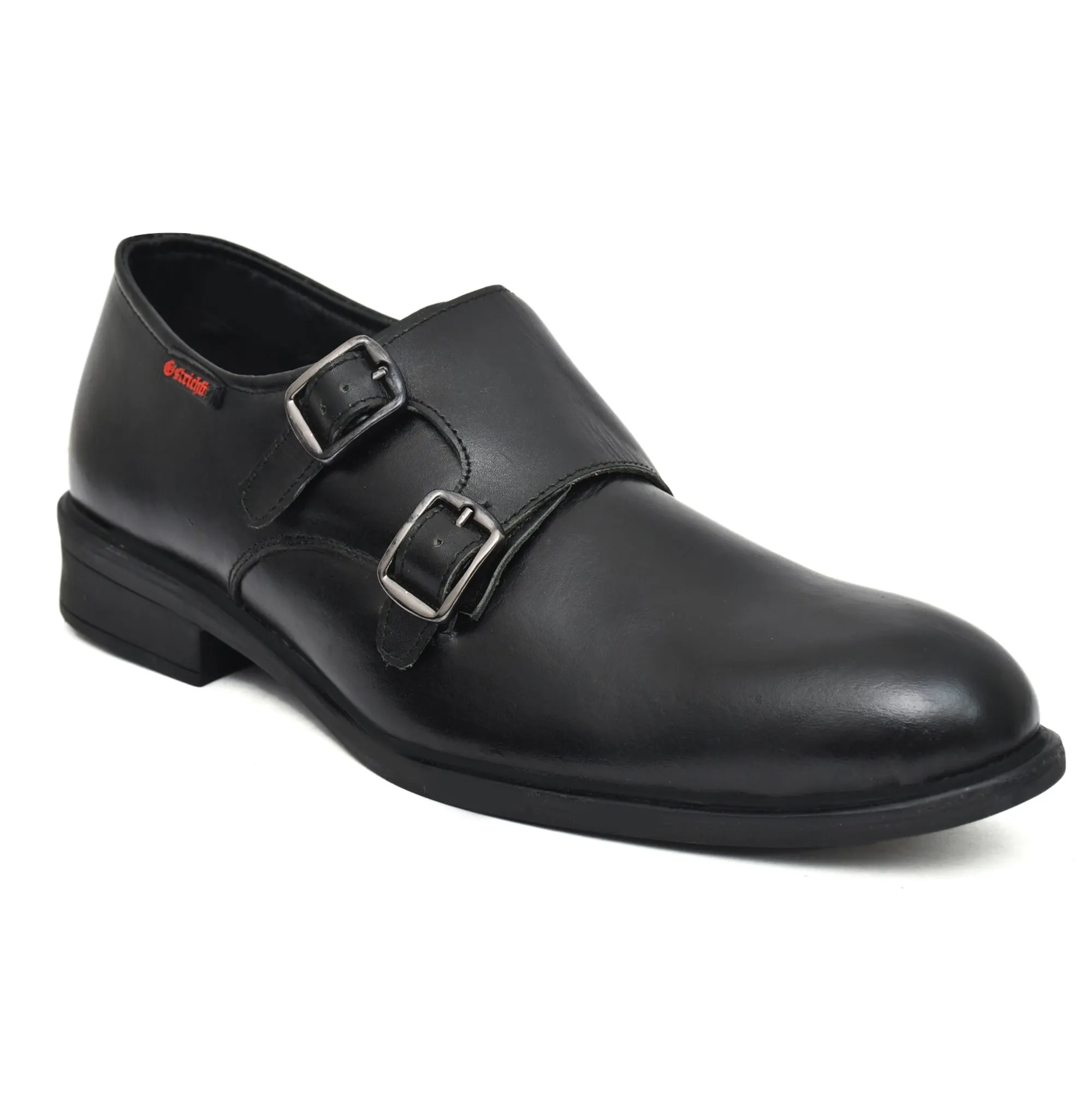 OSTRICHFITR HANDCRAFTED BLACK DOUBLE MONK STRAP FORMAL SHOES LOAFER WITH CAP TOE FOR MEN OF-6528BLK