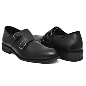 OSTRICHFITR HANDCRAFTED BLACK DOUBLE MONK STRAP FORMAL SHOES LOAFER WITH CAP TOE FOR MEN OF-6528BLK