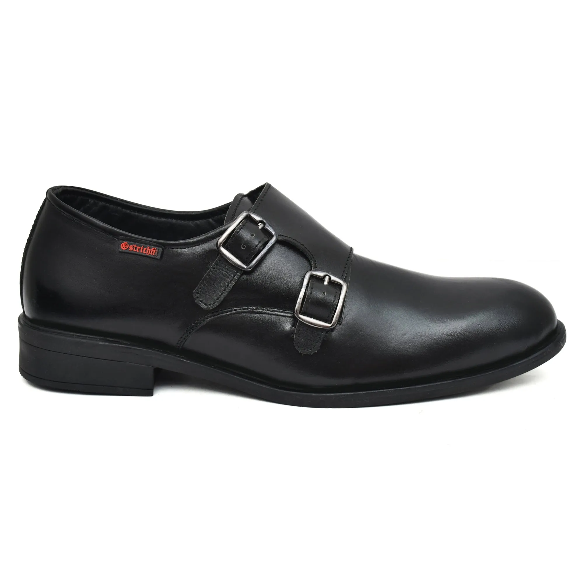 OSTRICHFITR HANDCRAFTED BLACK DOUBLE MONK STRAP FORMAL SHOES LOAFER WITH CAP TOE FOR MEN OF-6528BLK