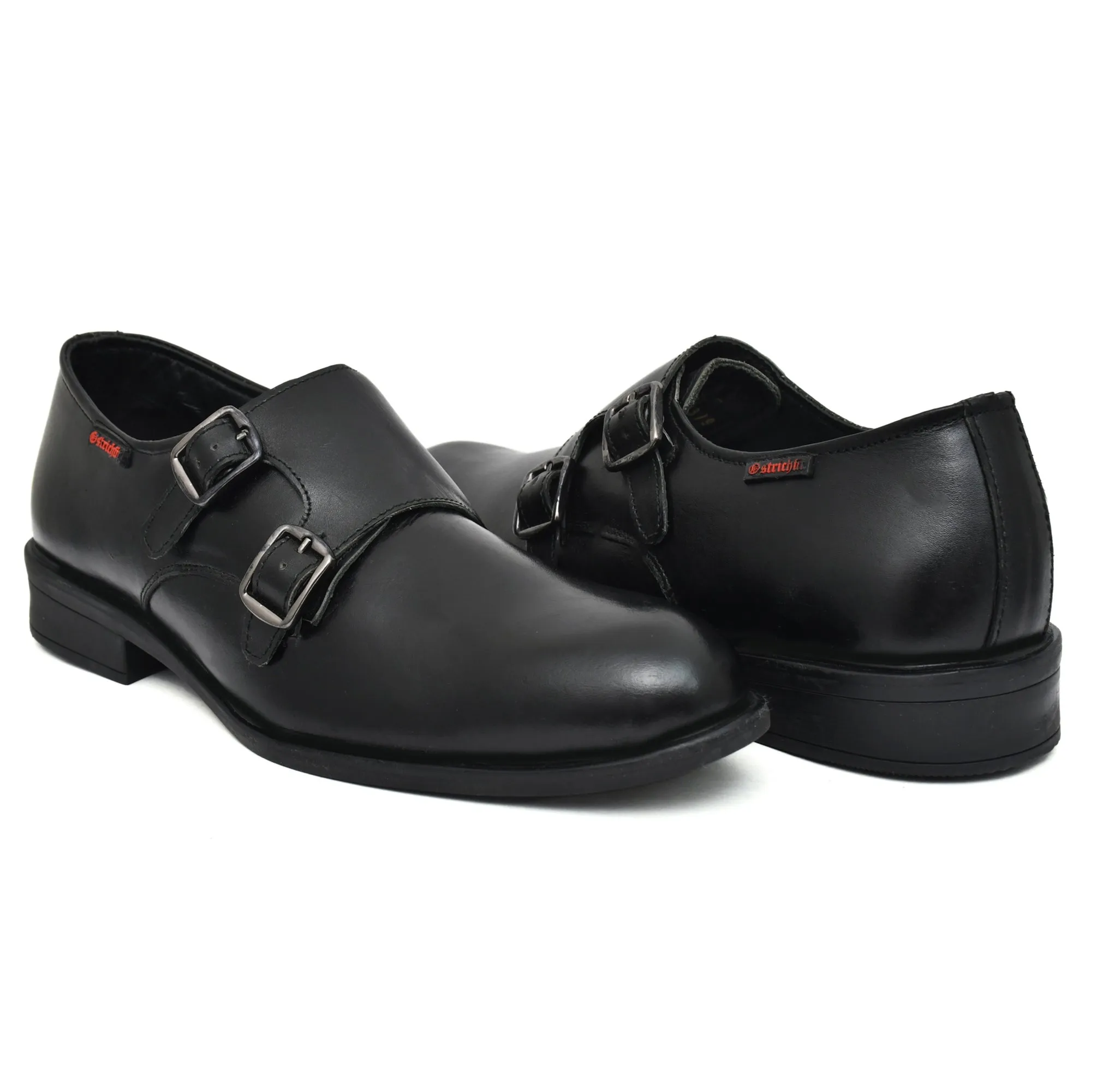 OSTRICHFITR HANDCRAFTED BLACK DOUBLE MONK STRAP FORMAL SHOES LOAFER WITH CAP TOE FOR MEN OF-6528BLK