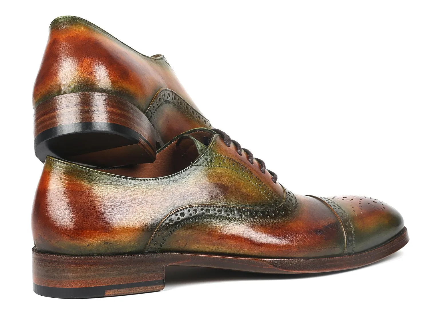 Paul Parkman Men's Cap Toe Oxfords in Green & Brown
