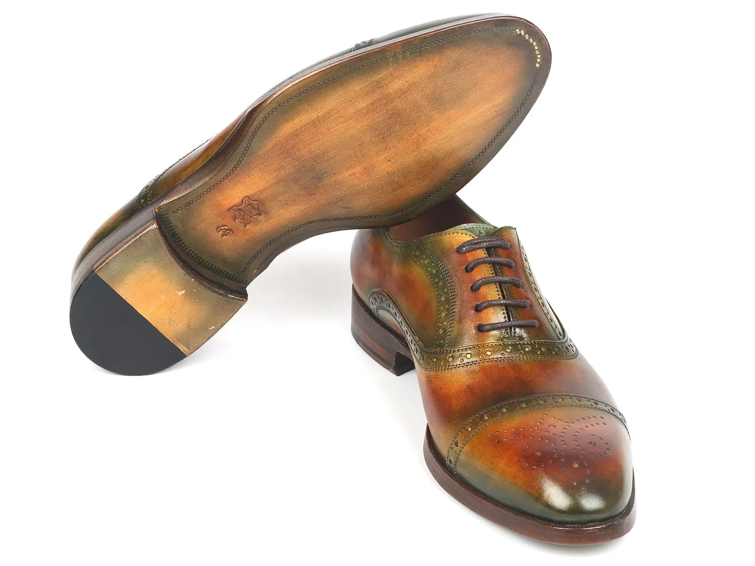 Paul Parkman Men's Cap Toe Oxfords in Green & Brown