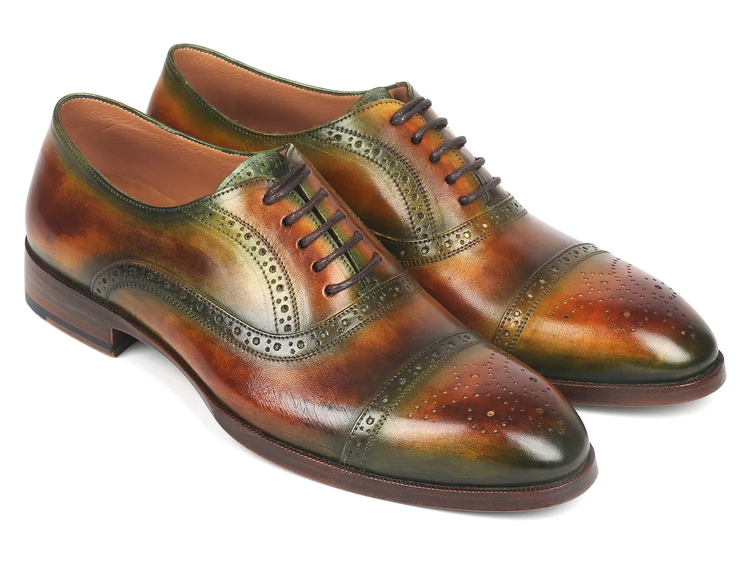 Paul Parkman Men's Cap Toe Oxfords in Green & Brown