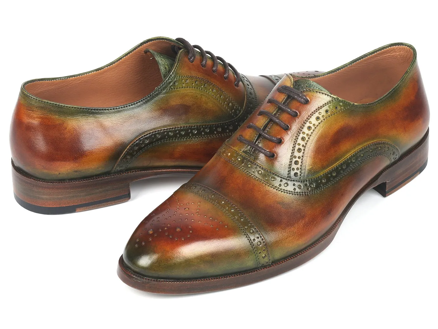 Paul Parkman Men's Cap Toe Oxfords in Green & Brown