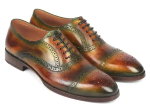 Paul Parkman Men's Cap Toe Oxfords in Green & Brown
