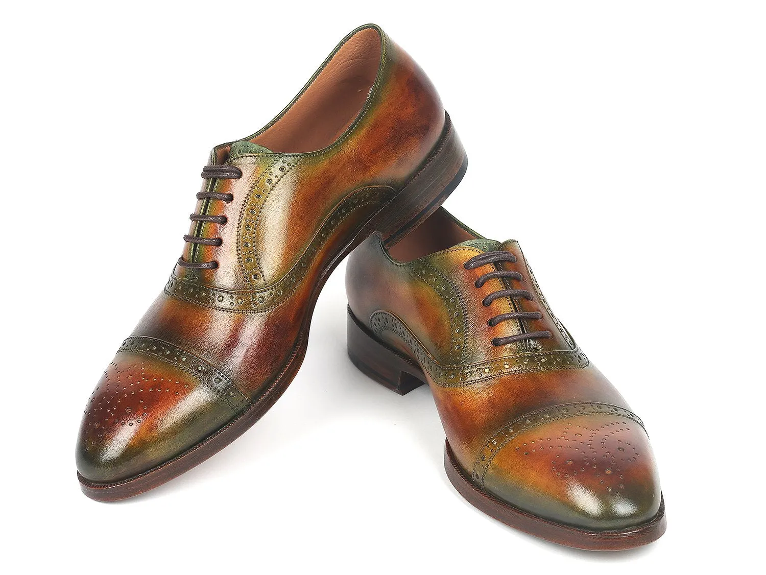 Paul Parkman Men's Cap Toe Oxfords in Green & Brown