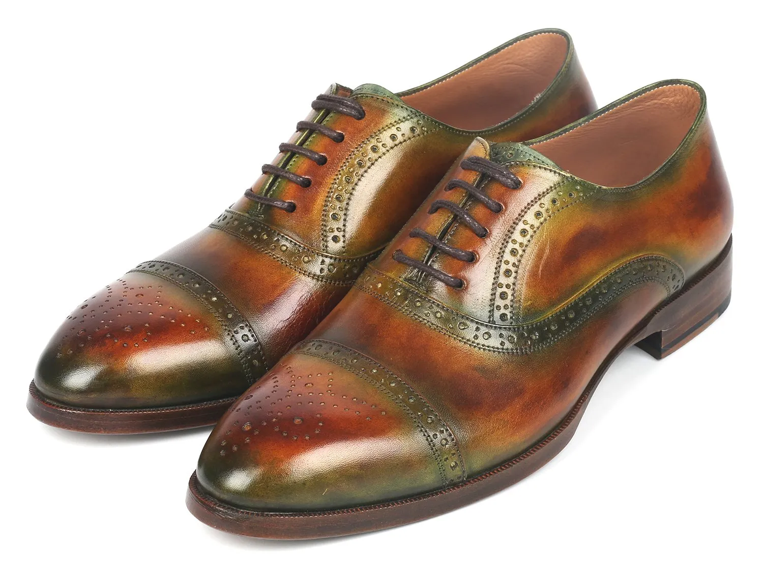 Paul Parkman Men's Cap Toe Oxfords in Green & Brown
