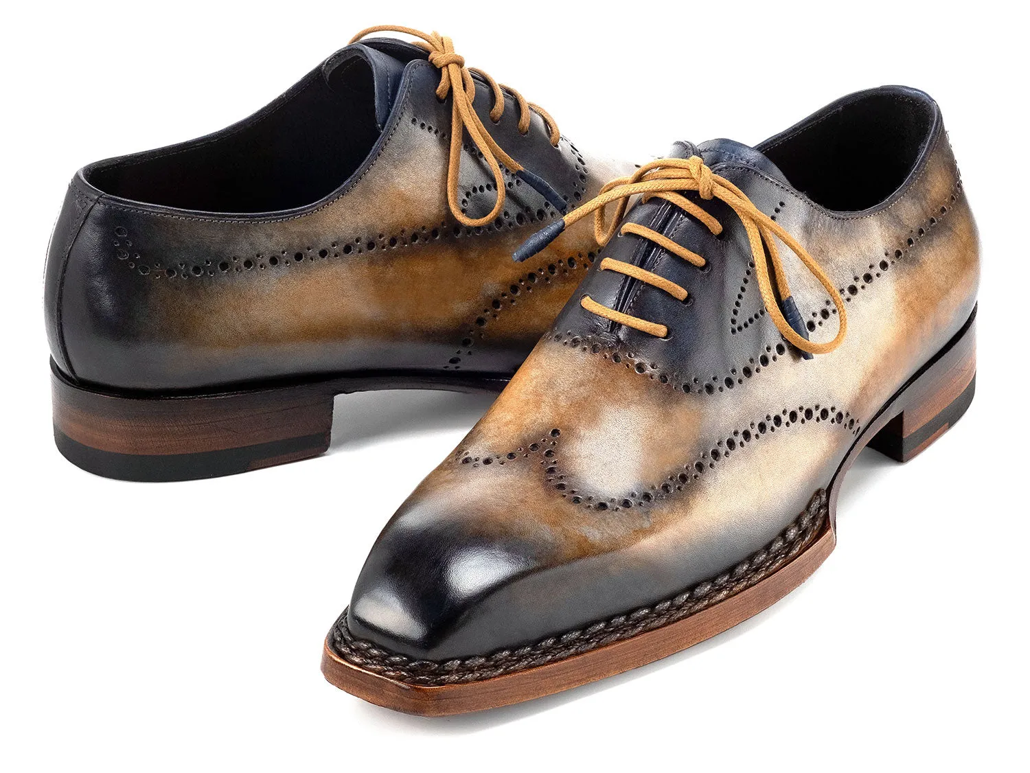 Paul Parkman Men's Goodyear Welted Wingtip Oxfords in Camel & Navy