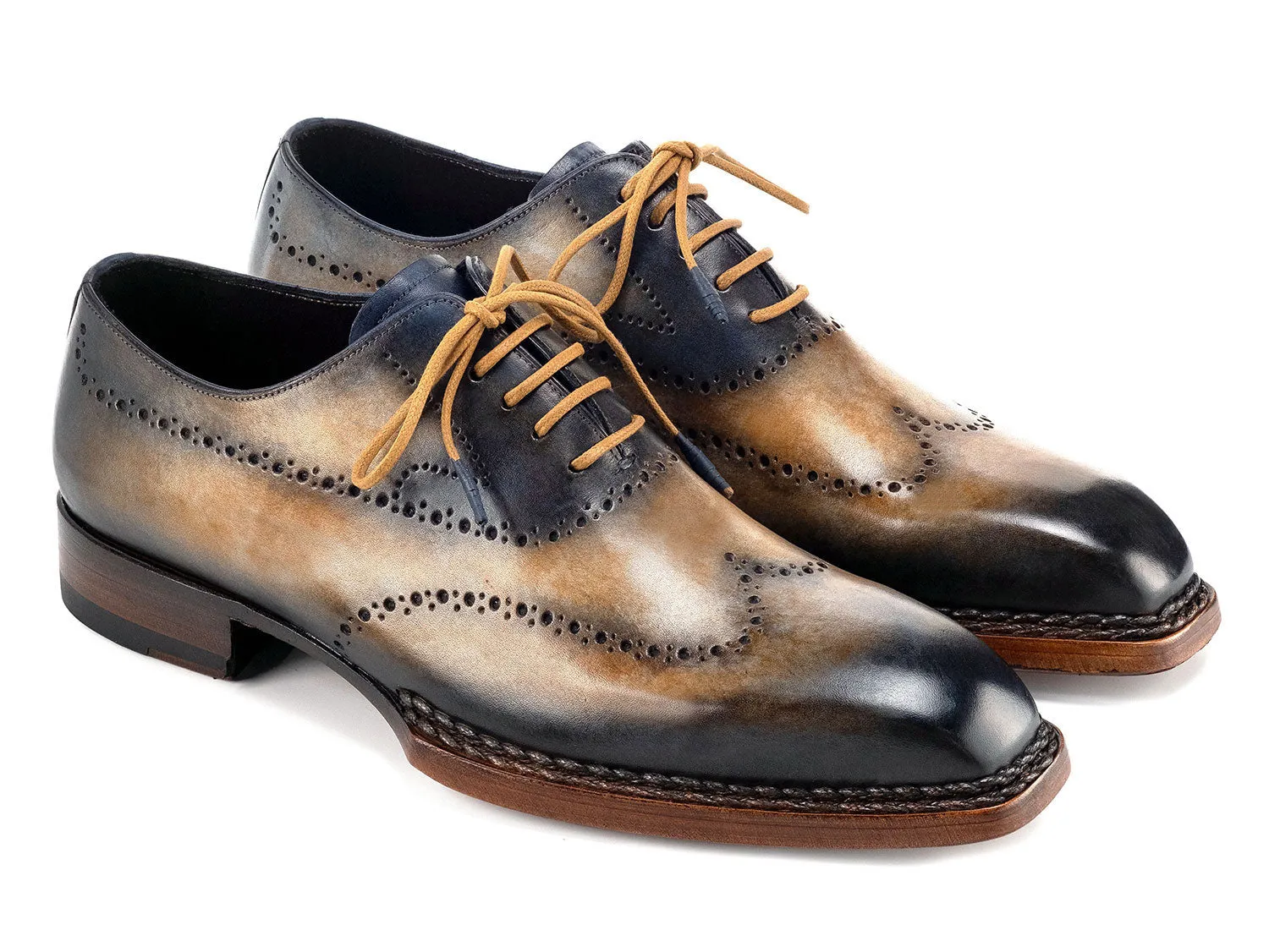 Paul Parkman Men's Goodyear Welted Wingtip Oxfords in Camel & Navy