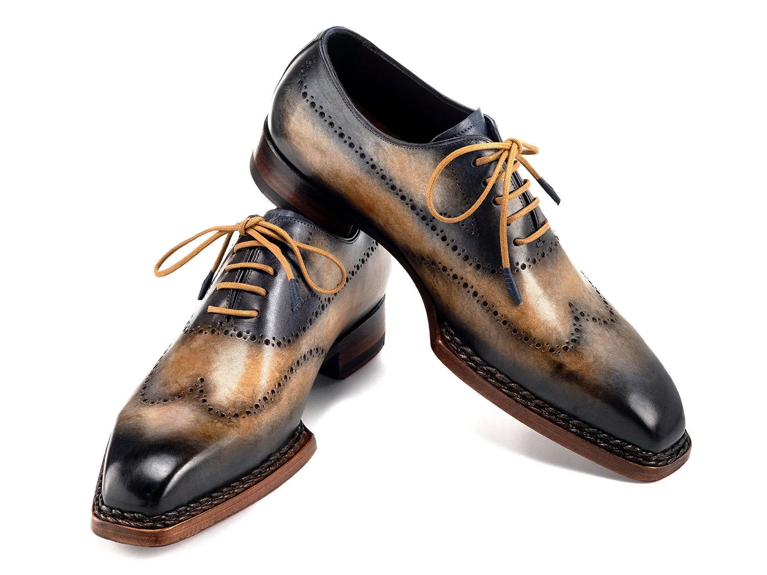 Paul Parkman Men's Goodyear Welted Wingtip Oxfords in Camel & Navy
