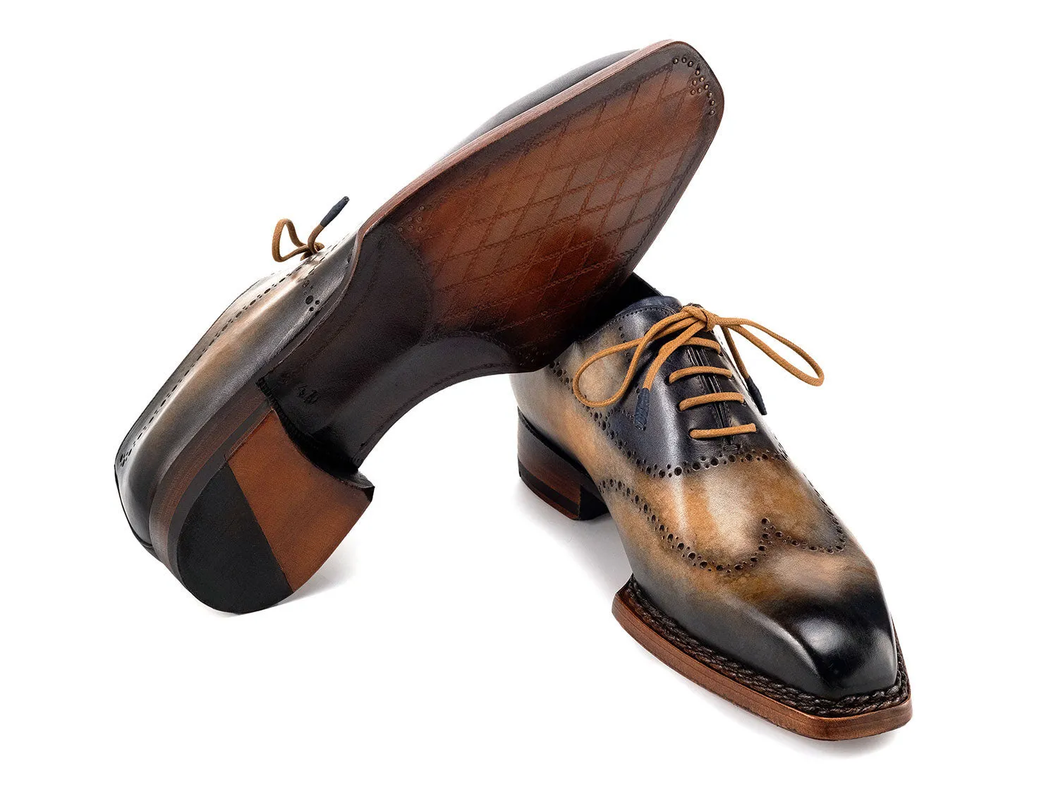 Paul Parkman Men's Goodyear Welted Wingtip Oxfords in Camel & Navy
