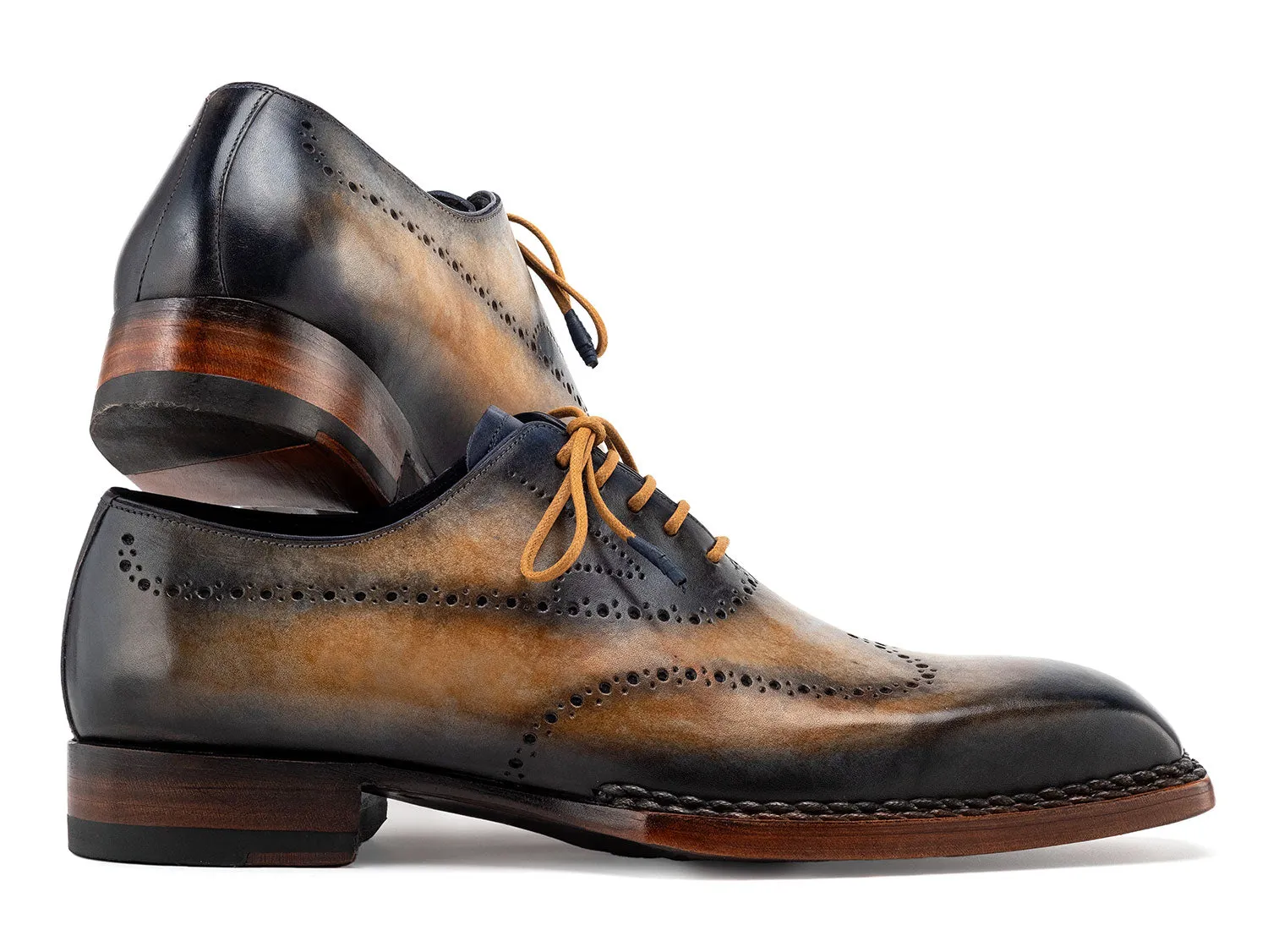 Paul Parkman Men's Goodyear Welted Wingtip Oxfords in Camel & Navy