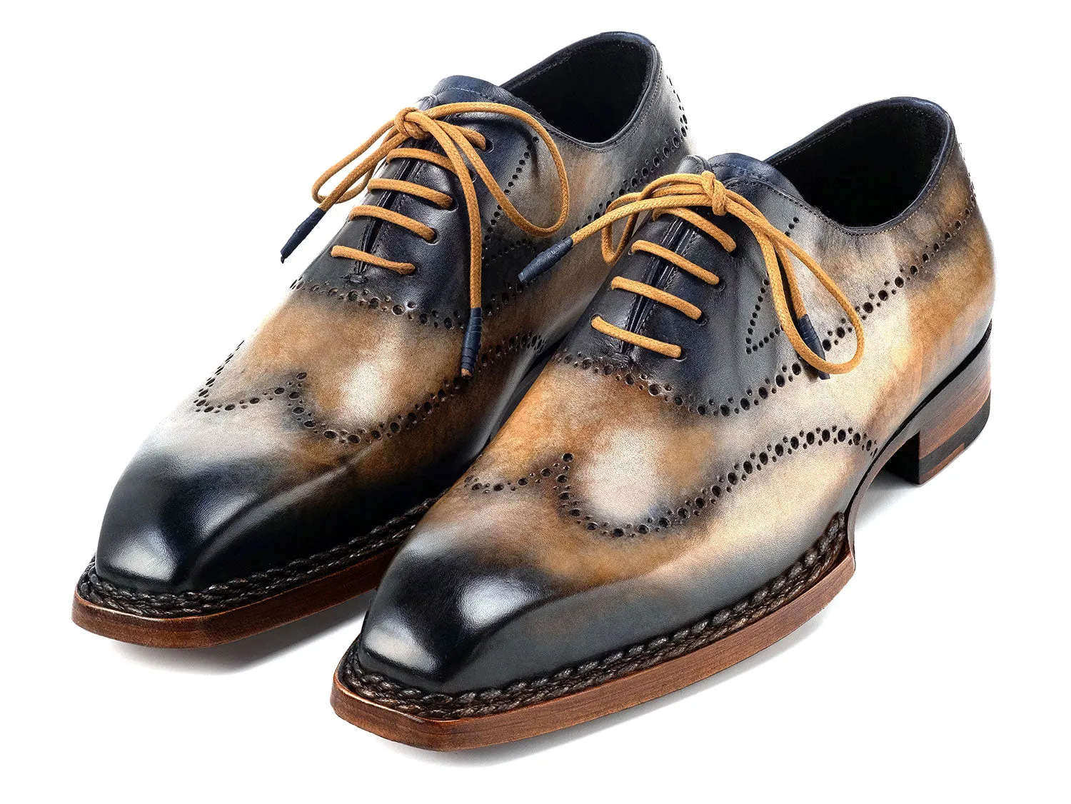 Paul Parkman Men's Goodyear Welted Wingtip Oxfords in Camel & Navy