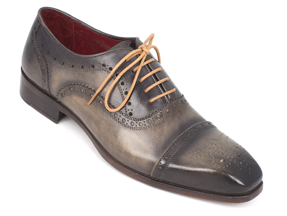 Paul Parkman Men's Hand-Painted Leather Captoe Oxfords in Gray