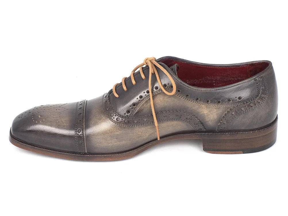 Paul Parkman Men's Hand-Painted Leather Captoe Oxfords in Gray