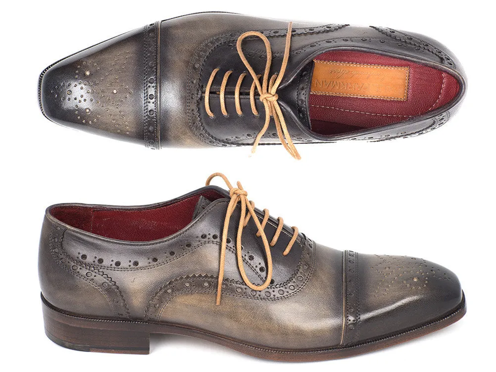 Paul Parkman Men's Hand-Painted Leather Captoe Oxfords in Gray
