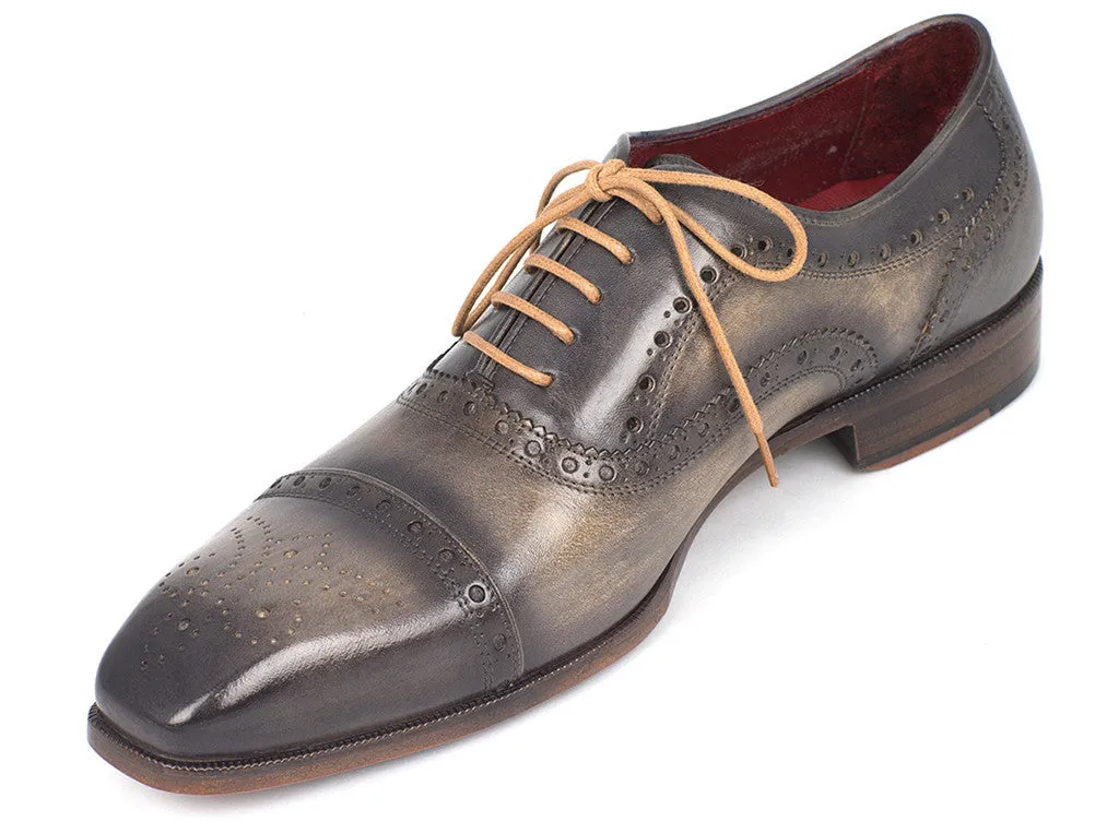 Paul Parkman Men's Hand-Painted Leather Captoe Oxfords in Gray