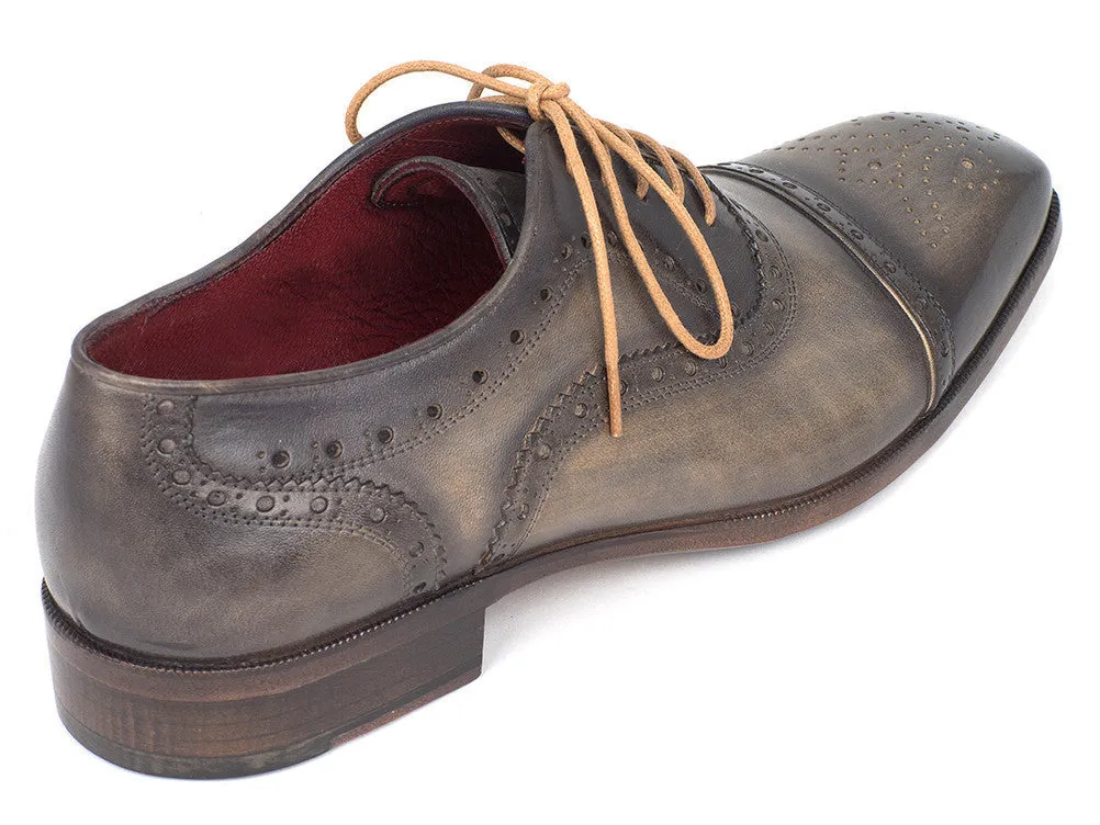 Paul Parkman Men's Hand-Painted Leather Captoe Oxfords in Gray