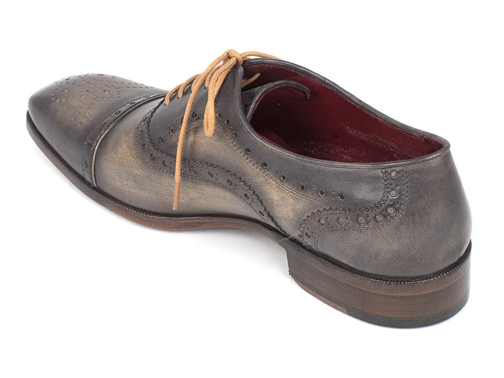 Paul Parkman Men's Hand-Painted Leather Captoe Oxfords in Gray