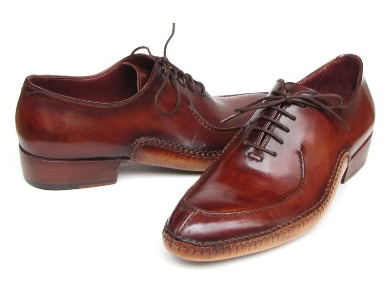 Paul Parkman Men's Side Handsewn Leather Split-toe Oxfords in Burgundy