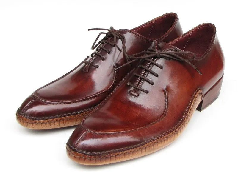 Paul Parkman Men's Side Handsewn Leather Split-toe Oxfords in Burgundy