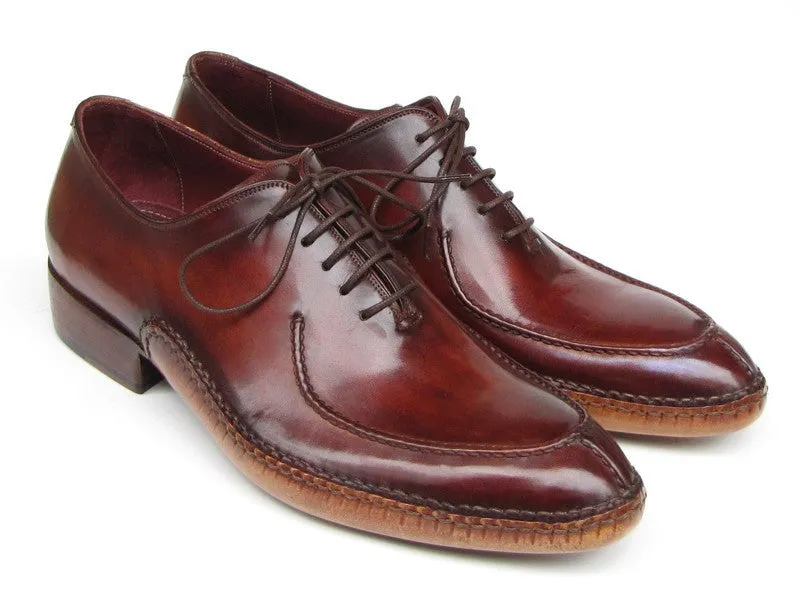 Paul Parkman Men's Side Handsewn Leather Split-toe Oxfords in Burgundy